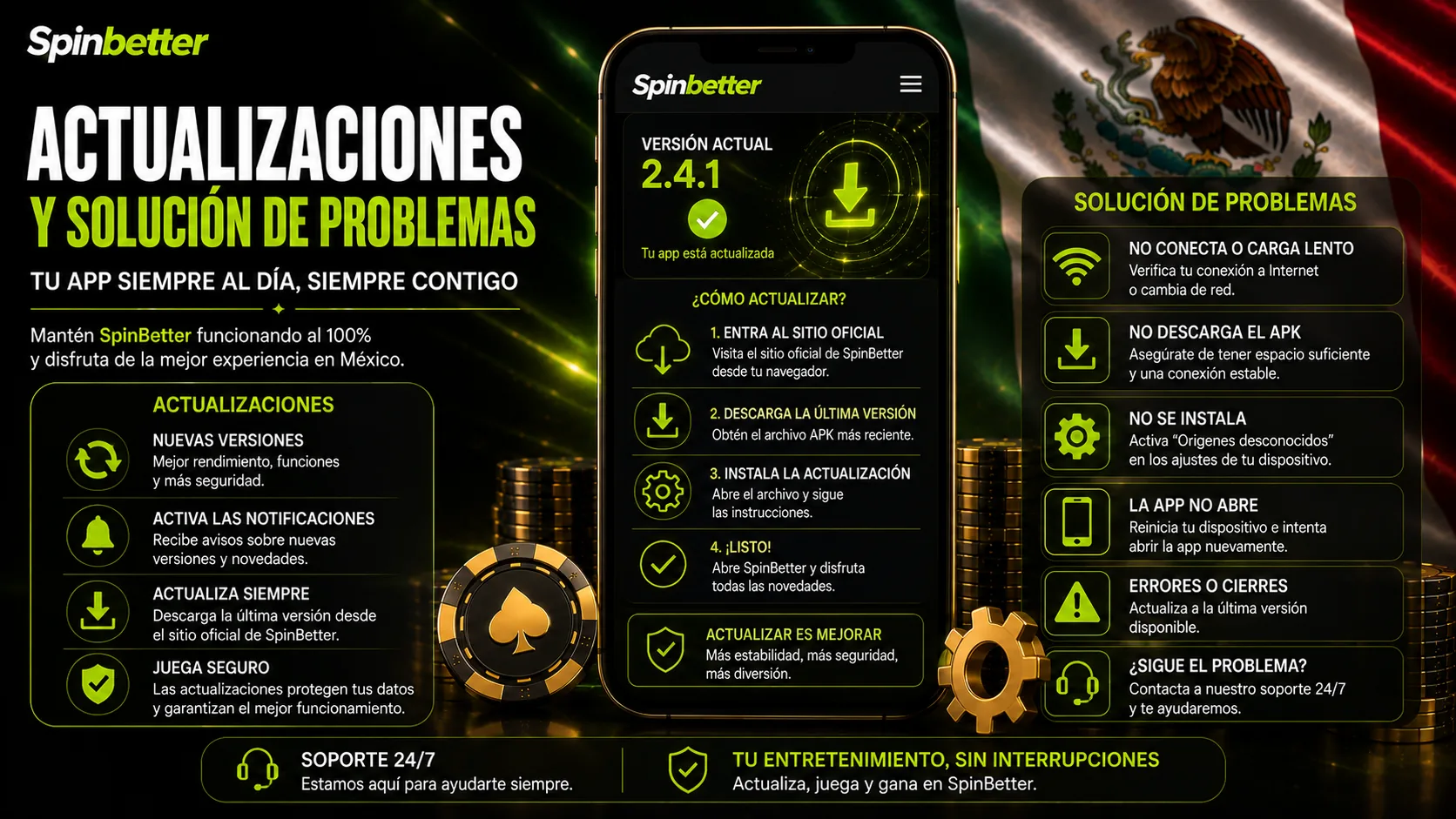actualizaciones de la app SpinBetter y solución de problemas