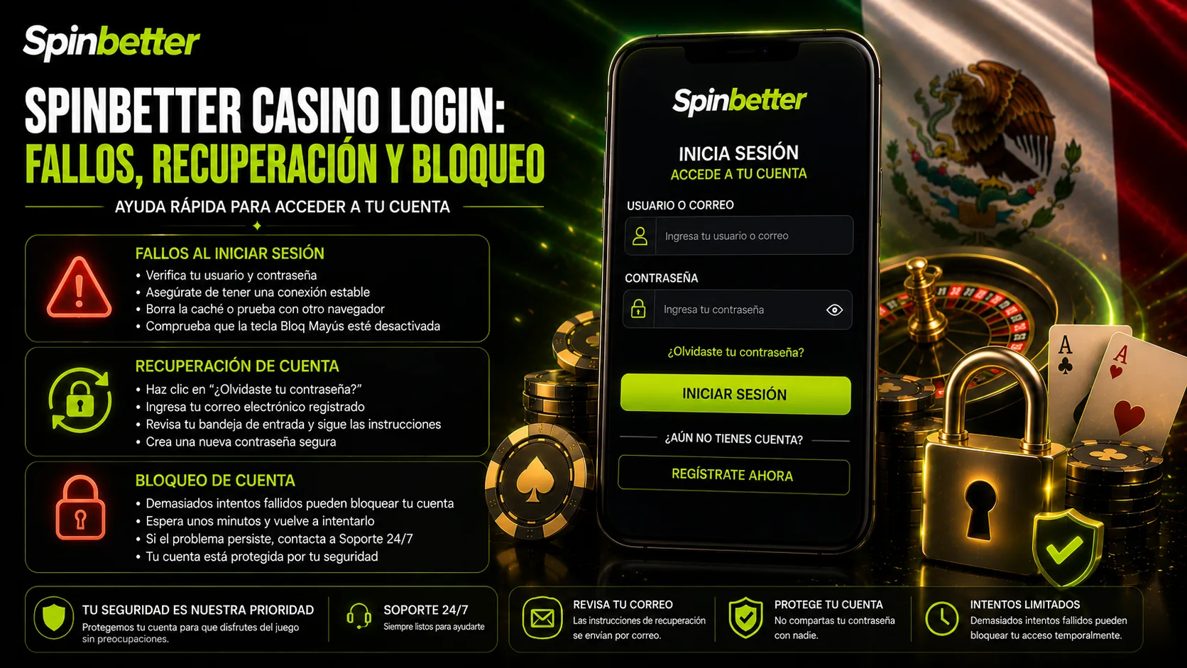 fallos de acceso, recuperación y bloqueo de la cuenta SpinBetter